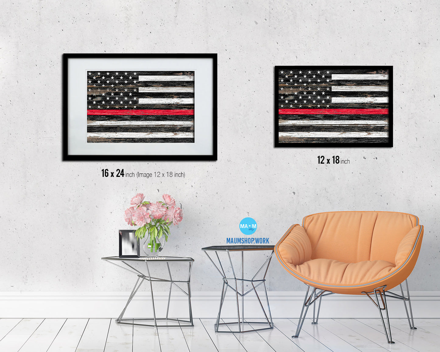 Thin Red Line Honoring Law Enforcement American, Firefighters lives matter Wood Rustic Flag Art