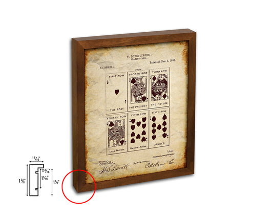 Face Poker Game Playing Card Vintage Patent Artwork Walnut Frame Gifts