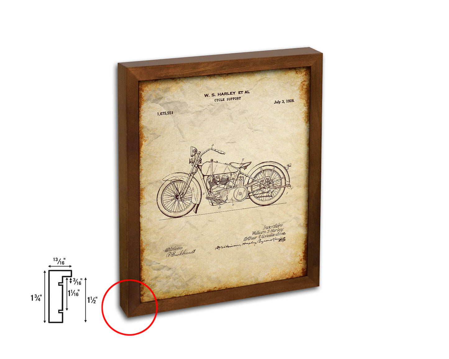 Cycle Support Motocycle Vintage Patent Artwork Walnut Frame Gifts