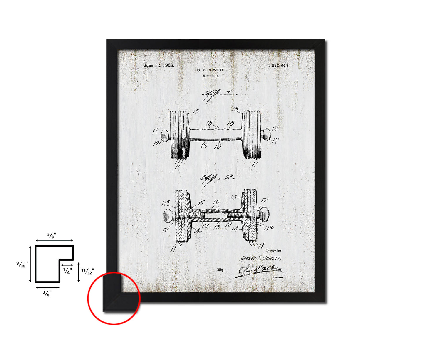 Exercise Dumbbell Sports Vintage Patent Artwork Black Frame Print Gifts