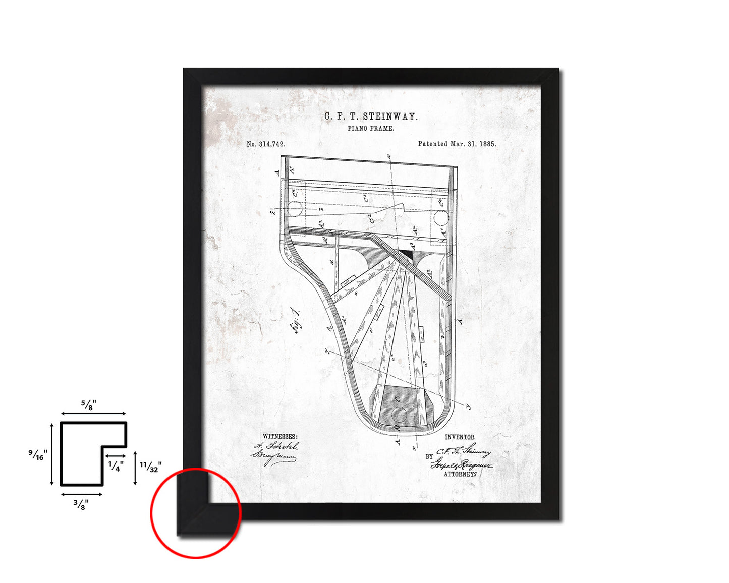 Piano Frame Music Vintage Patent Artwork Black Frame Print Wall Art Decor Gifts