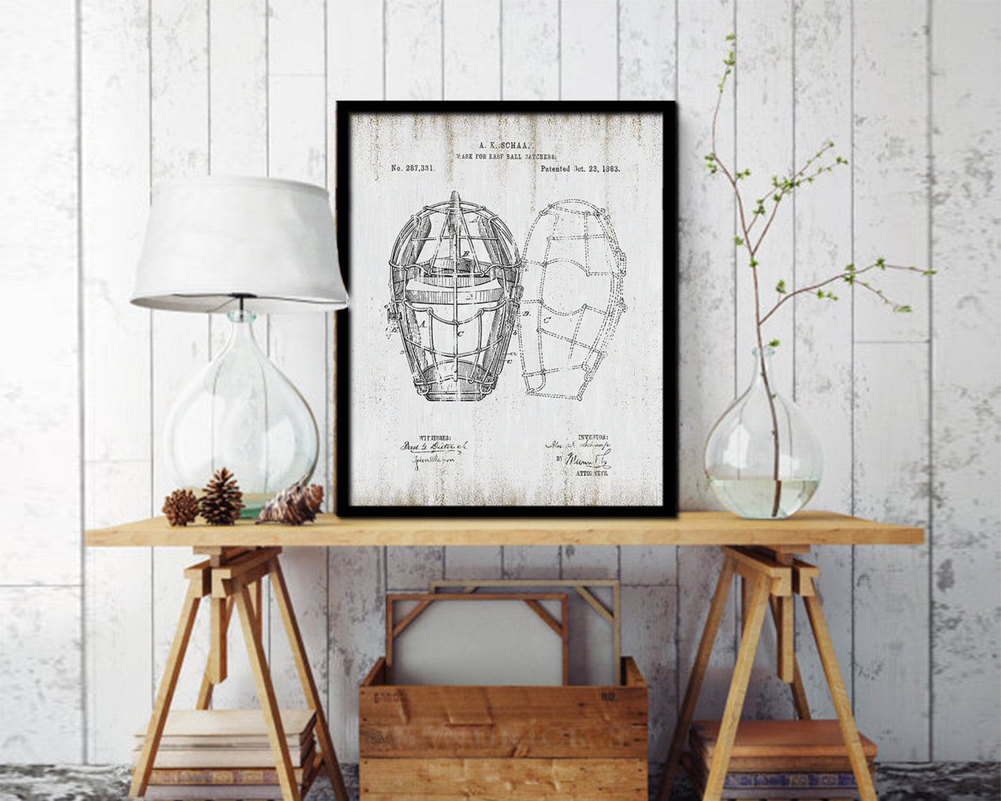 Baseball Mask for Catchers Sports Vintage Patent Artwork Black Frame Print Gifts