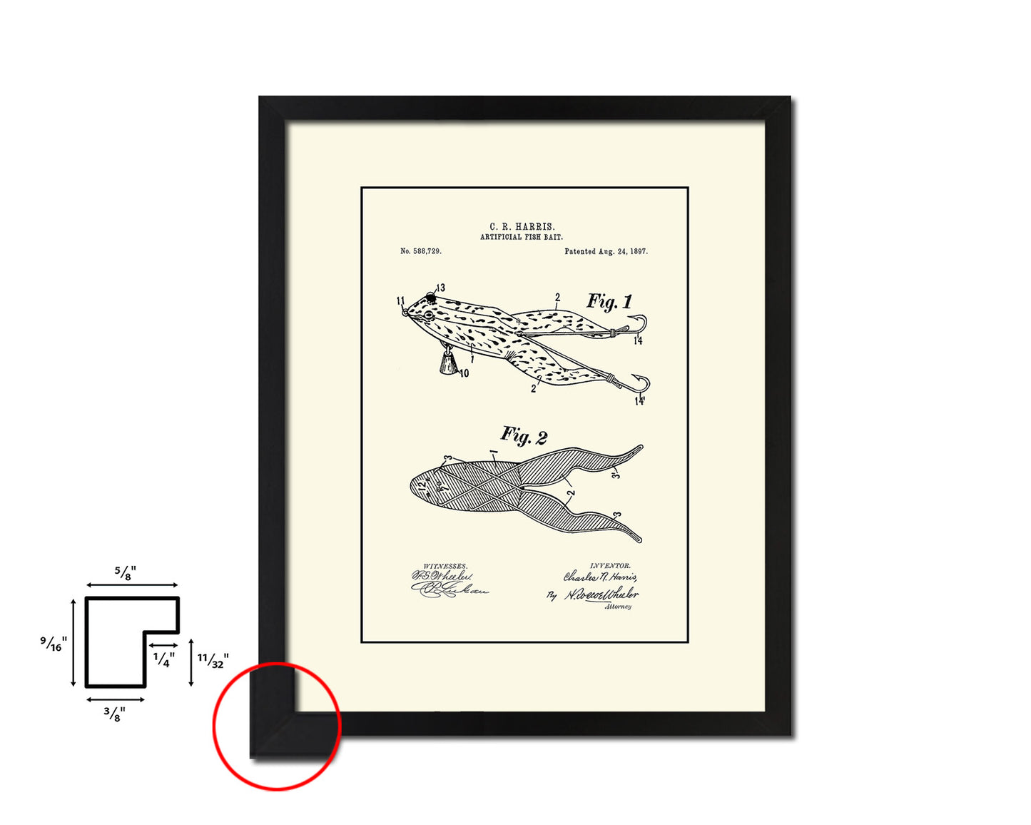 Artificial Fish Frog Bait Fishing Vintage Patent Artwork Black Frame Print Gifts