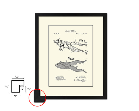 Artificial Fish Frog Bait Fishing Vintage Patent Artwork Black Frame Print Gifts