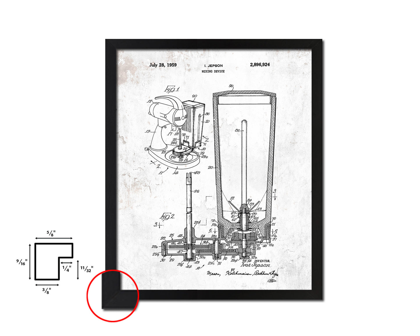 Mixing device Kitchen Vintage Patent Artwork Black Frame Print Wall Art Decor Gifts