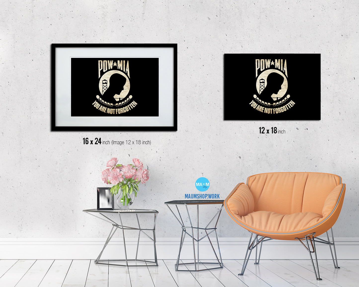 Pow Mia Vintage Military Flag Framed Print Sign Decor Wall Art Gifts