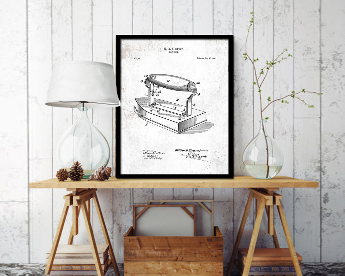 Sad Iron Home Vintage Patent Artwork Black Frame Print Wall Art Decor Gifts