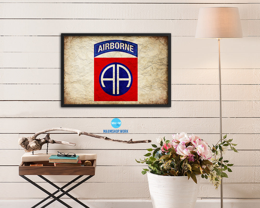 US Army 82nd Airborne Vintage Military Flag Framed Print Sign Decor Wall Art Gifts