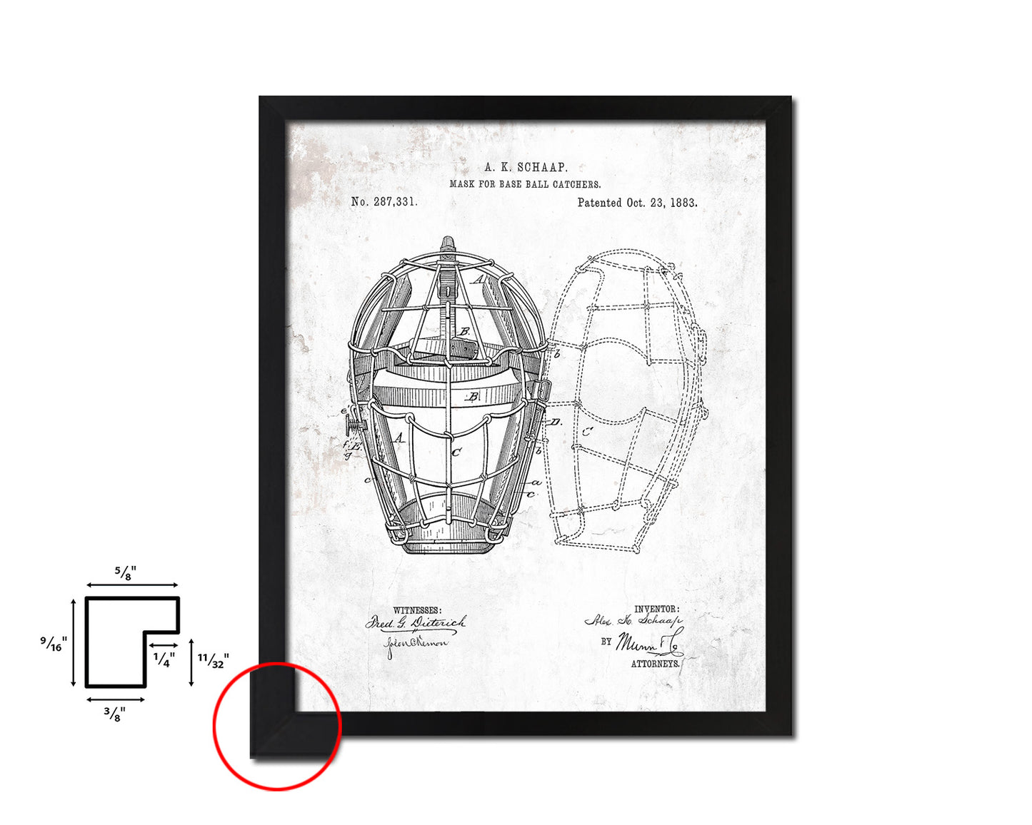 Baseball Mask for Catchers Sports Vintage Patent Artwork Black Frame Print Gifts