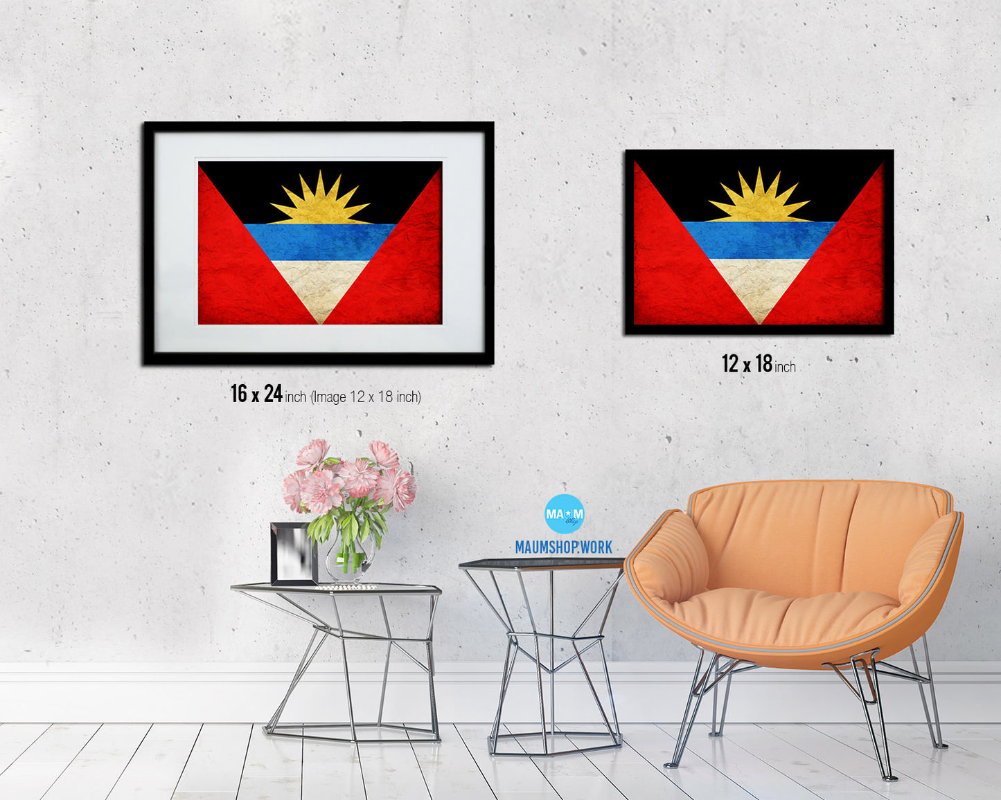 Antigua Barbuda Country Vintage Flag Wood Framed Print Wall Art Decor Gifts