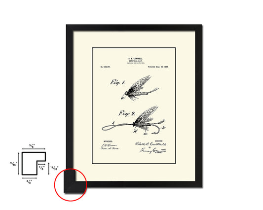 Artificial Bait Fishing Vintage Patent Artwork Black Frame Print Wall Art Decor Gifts