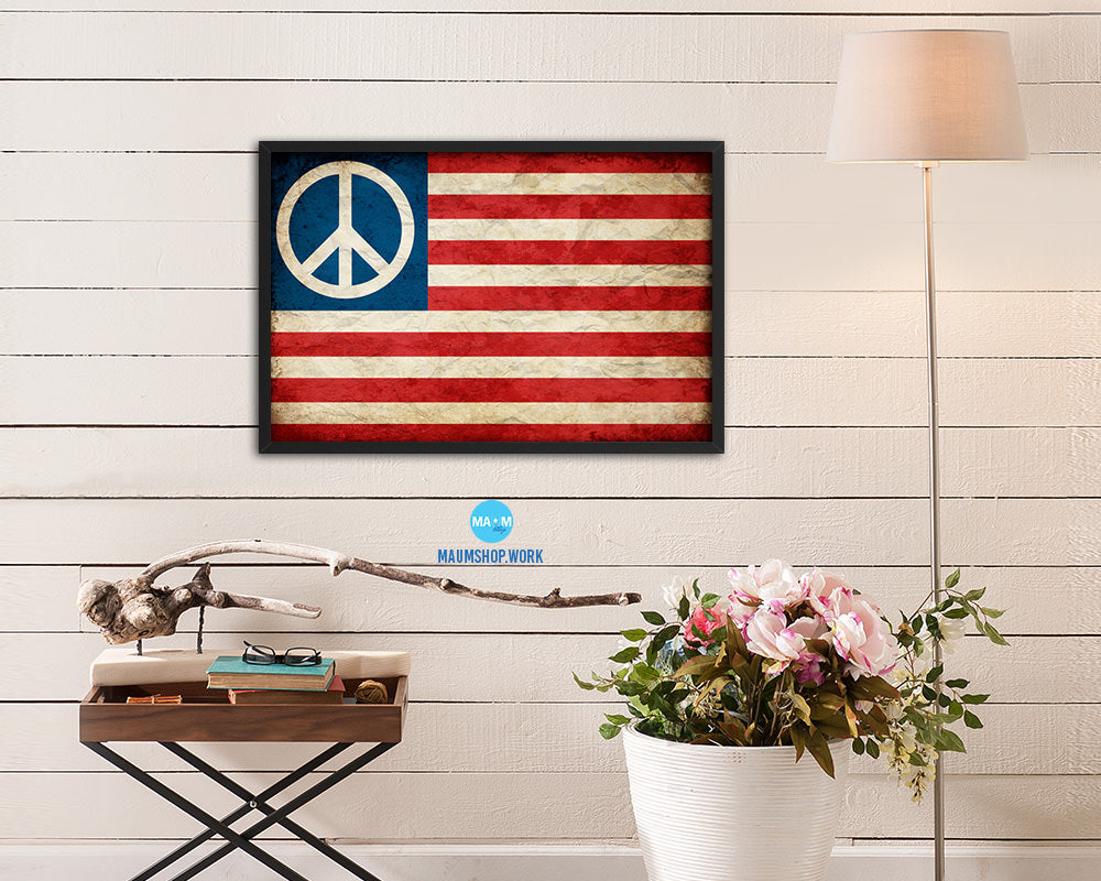 US Peace Sign Anti War American Vintage Military Flag Framed Print Sign Decor Wall Art Gifts