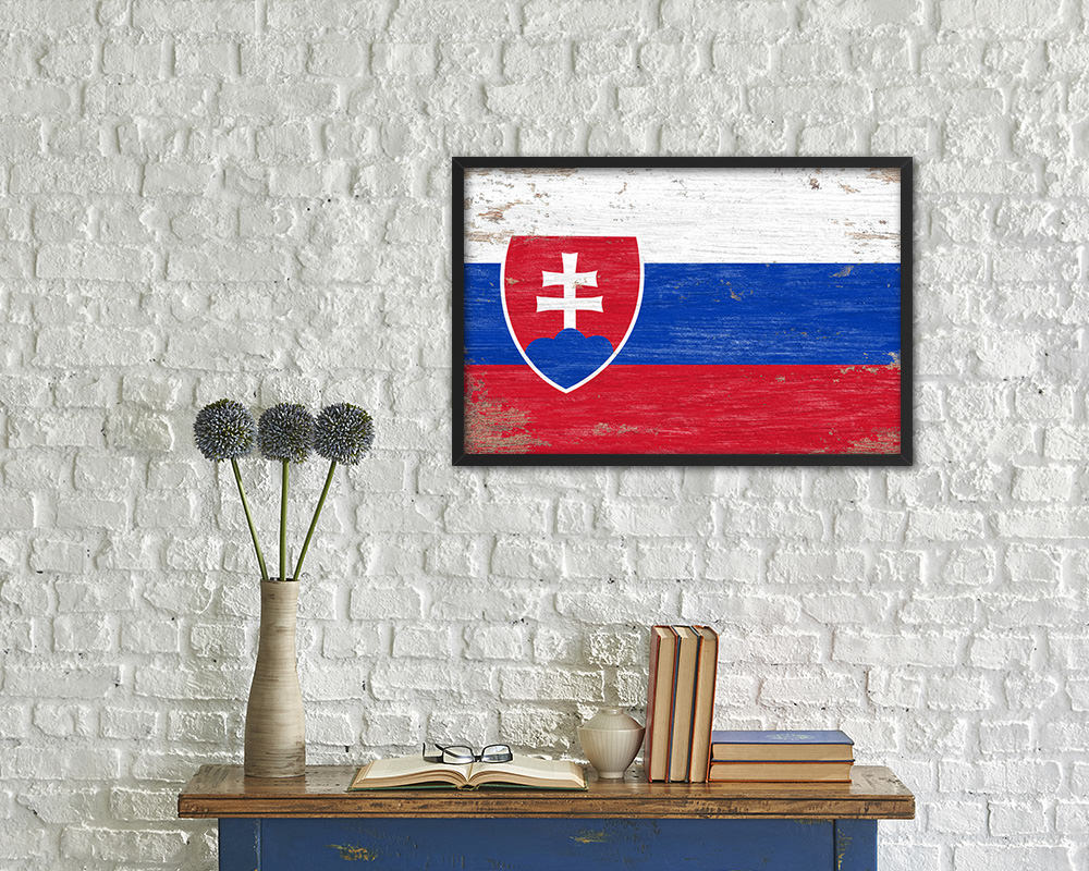 Slovakia Shabby Chic Country Flag Wood Framed Print Wall Art Decor Gifts