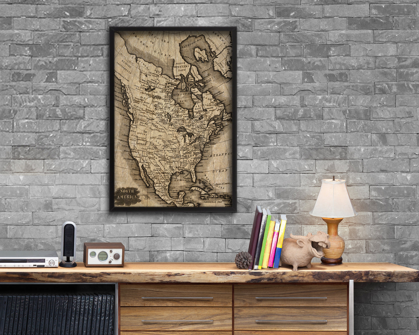 North America Historical Map Wood Framed Print Art Wall Decor Gifts