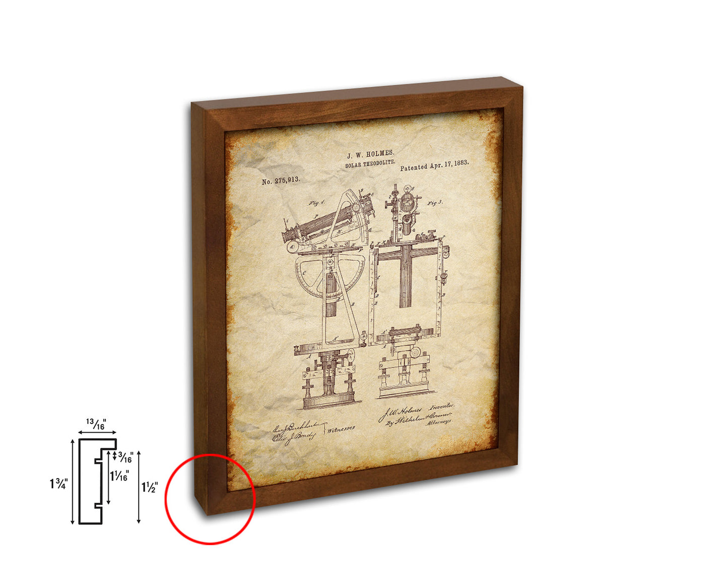 Solar Compass Nautical Vintage Patent Artwork Walnut Frame Gifts