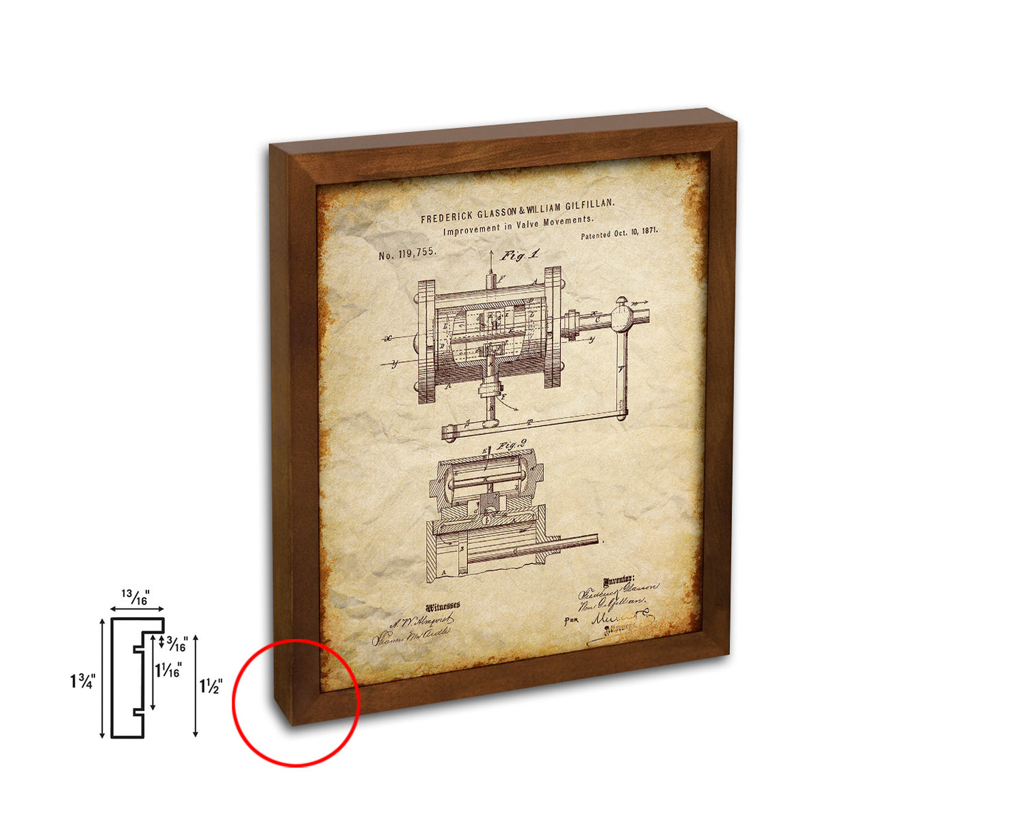 Steam Locomotive Valve Train Vintage Patent Artwork Walnut Frame Gifts