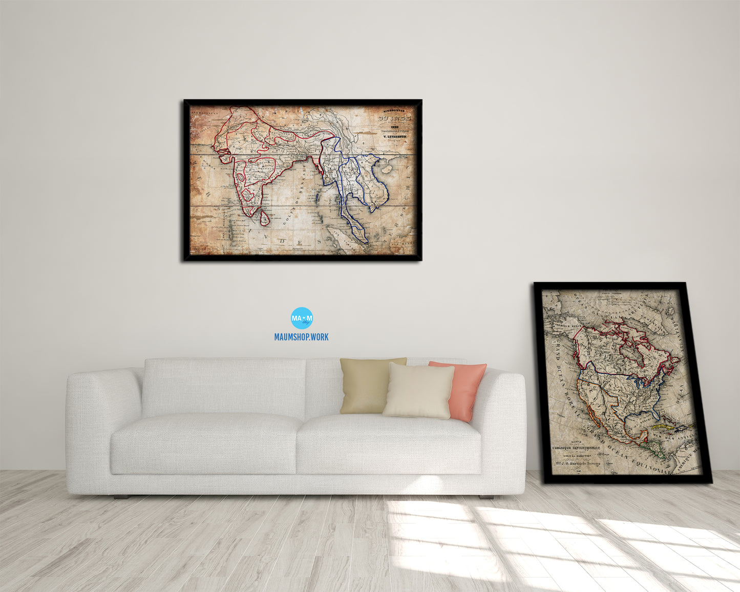 India and Southeast Asia Vietnam Antique Map Framed Print Art Wall Decor Gifts