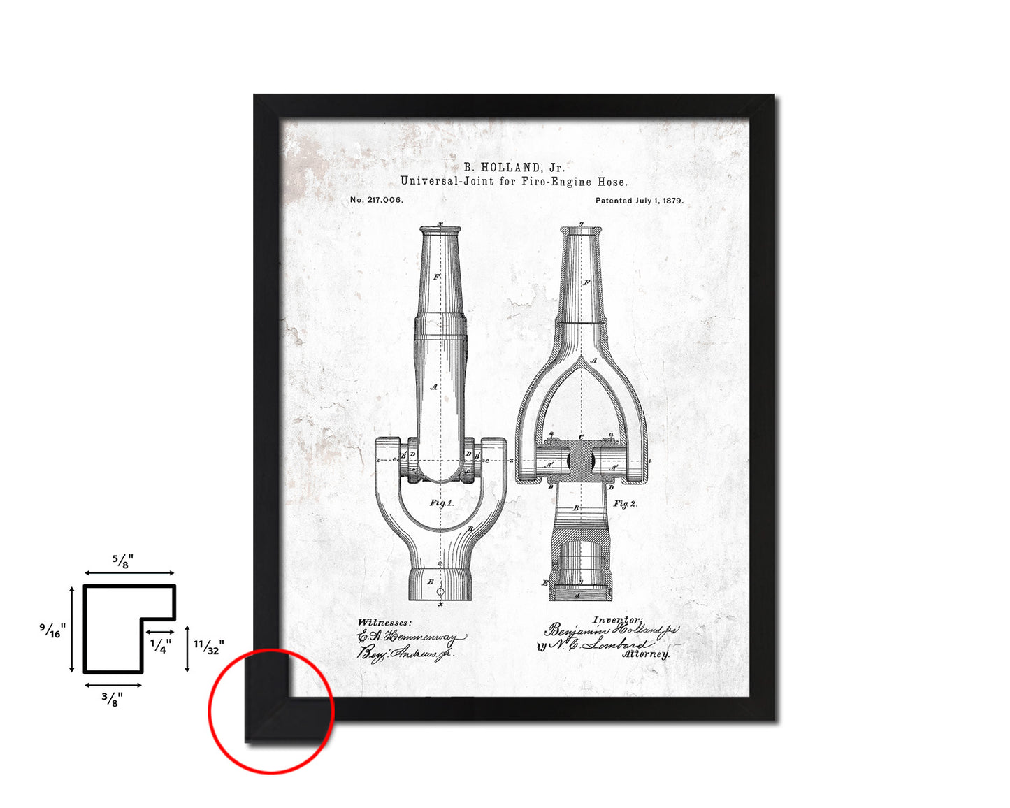 Fire Engine Hose Firefighter Vintage Patent Artwork Black Frame Print Gifts