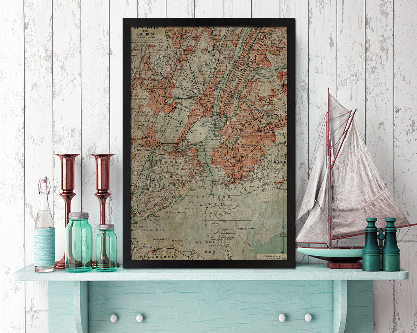 New York End of the Century Period Historical Map Framed Print Art Gifts