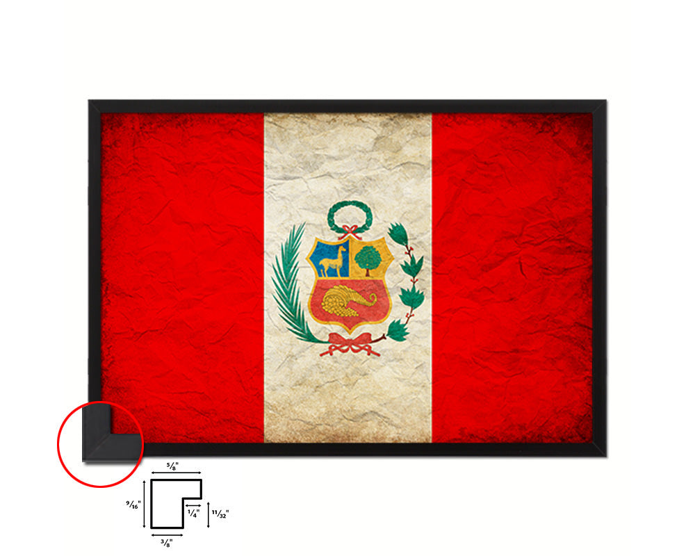 Peru Country Vintage Flag Wood Framed Print Wall Art Decor Gifts