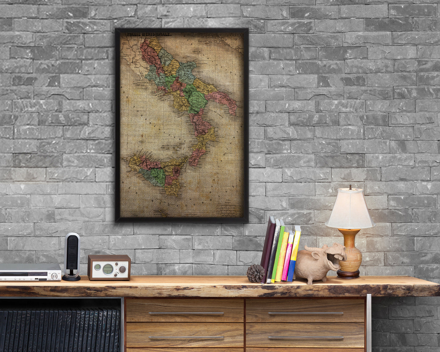 South Italy Vintage Map Wood Framed Print Art Wall Decor Gifts