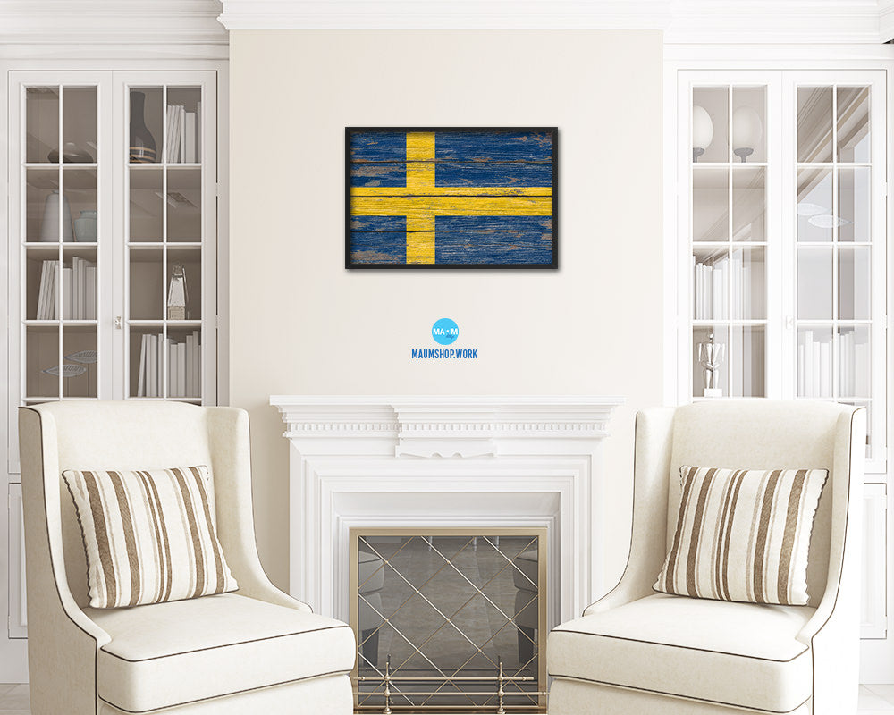 Sweden Country Wood Rustic National Flag Wood Framed Print Wall Art Decor Gifts