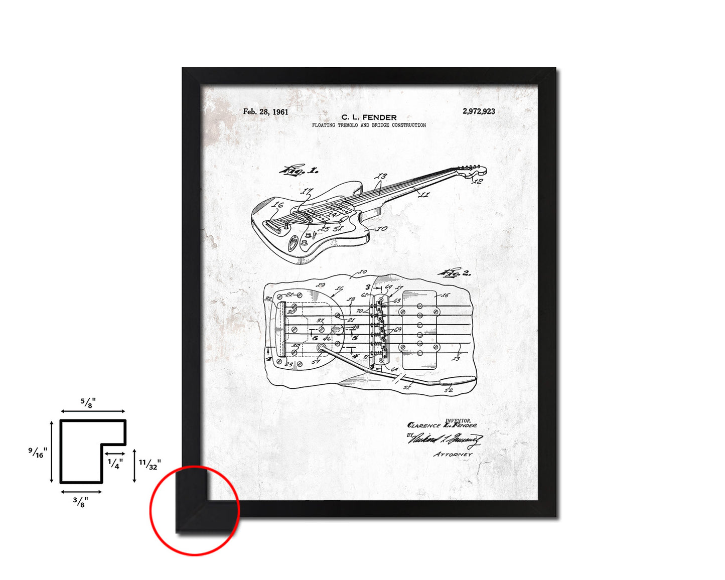 Electric Guitar Tremolo Music Vintage Patent Artwork Black Frame Print Gifts