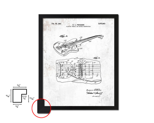 Electric Guitar Tremolo Music Vintage Patent Artwork Black Frame Print Gifts