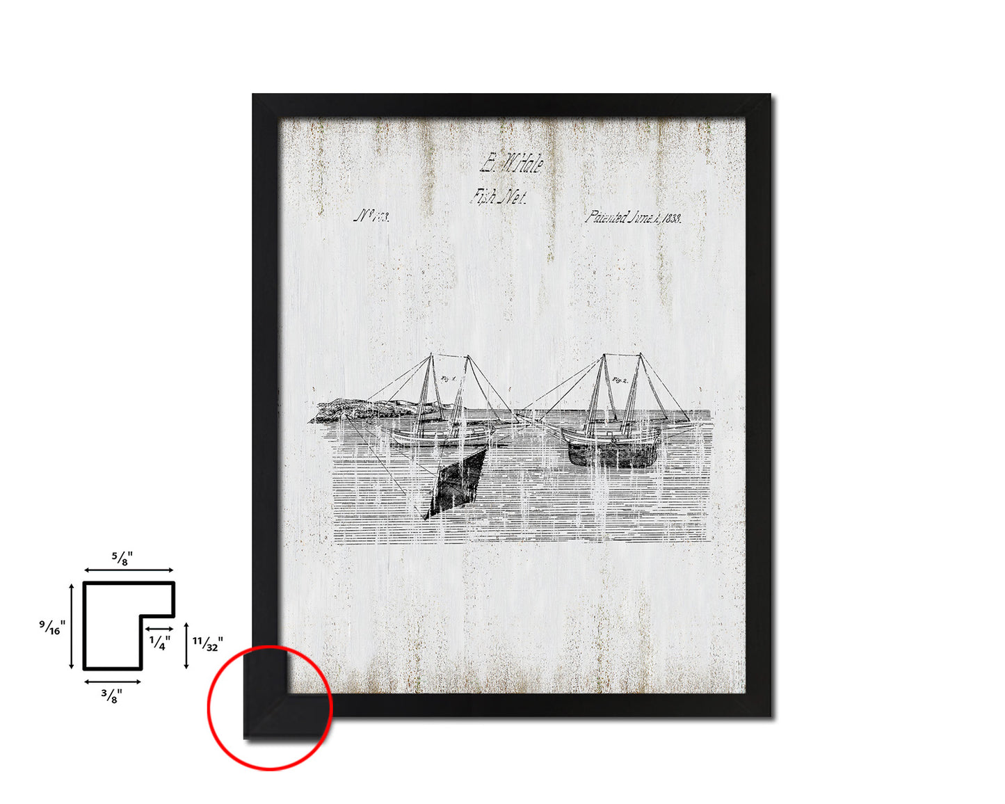 Fish Net Nautical Vintage Patent Artwork Black Frame Print Gifts