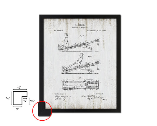 Exercise Machine Sports Vintage Patent Artwork Black Frame Print Gifts