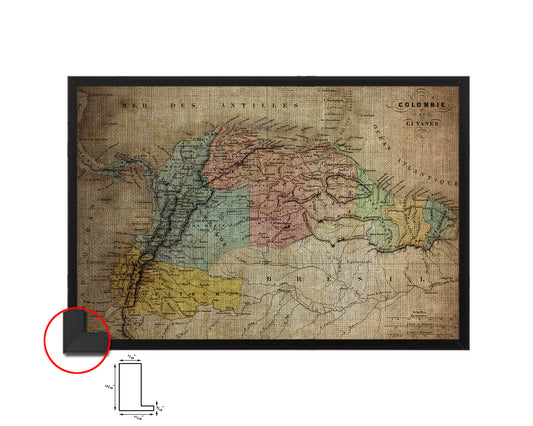 Colombia Venezuela Guyana Vintage Map Framed Print Art Wall Decor Gifts