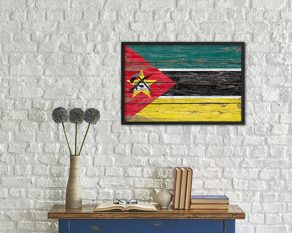 Mozambiqu Country Wood Rustic National Flag Wood Framed Print Wall Art Decor Gifts