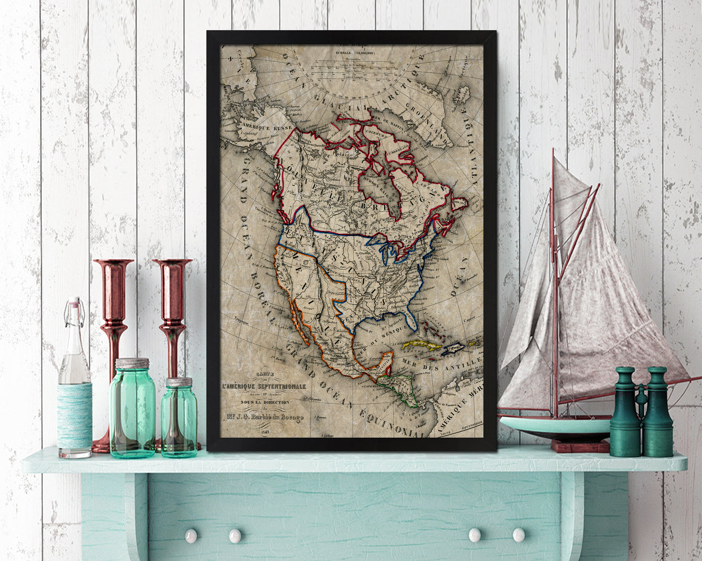 North America Historical Map Wood Framed Print Art Wall Decor Gifts