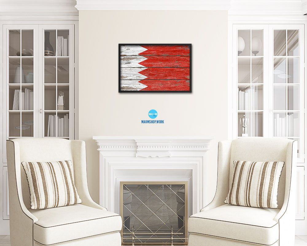 Bahrain Country Wood Rustic National Flag Wood Framed Print Wall Art Decor Gifts