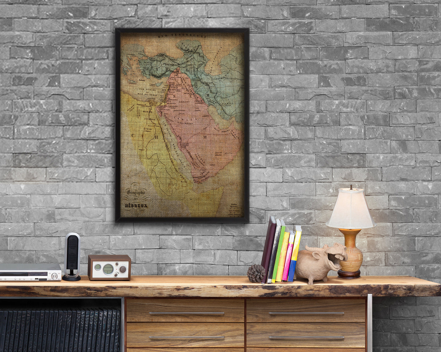 Holy Land Romans David Solomon Israel Palestine Vintage Map Wood Framed Print Art Wall Decor Gifts