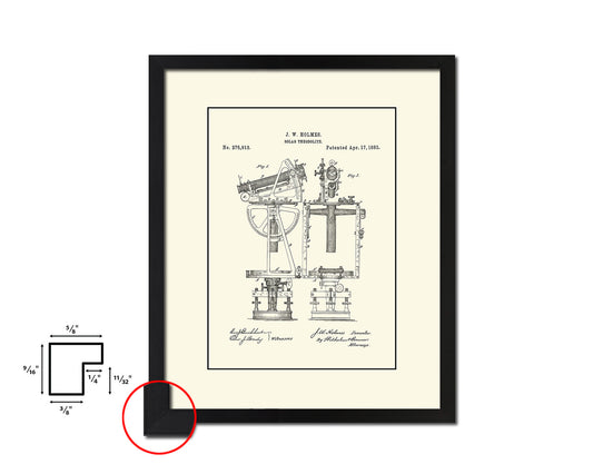 Solar Compass Nautical Vintage Patent Artwork Black Frame Print Gifts