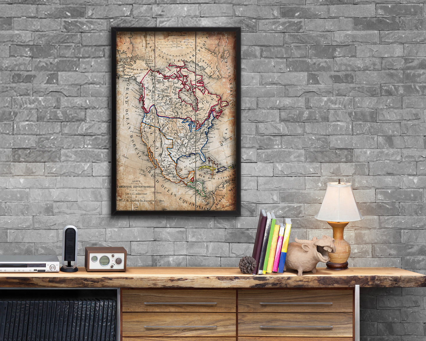 North America Antique Map Wood Framed Print Art Wall Decor Gifts