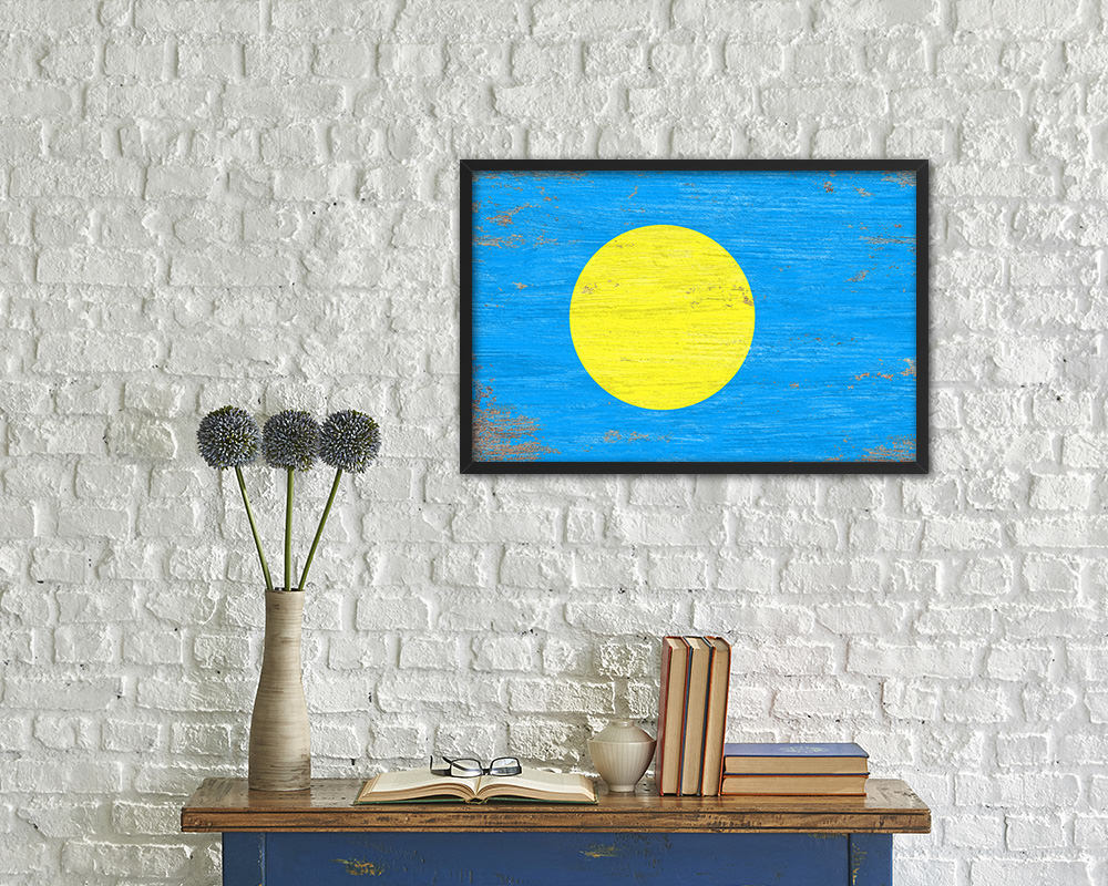 Palau Shabby Chic Country Flag Wood Framed Print Wall Art Decor Gifts