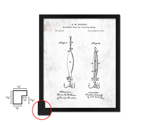 Artificial Fish Trolling Hooks Fishing Vintage Patent Artwork Black Frame Print Gifts