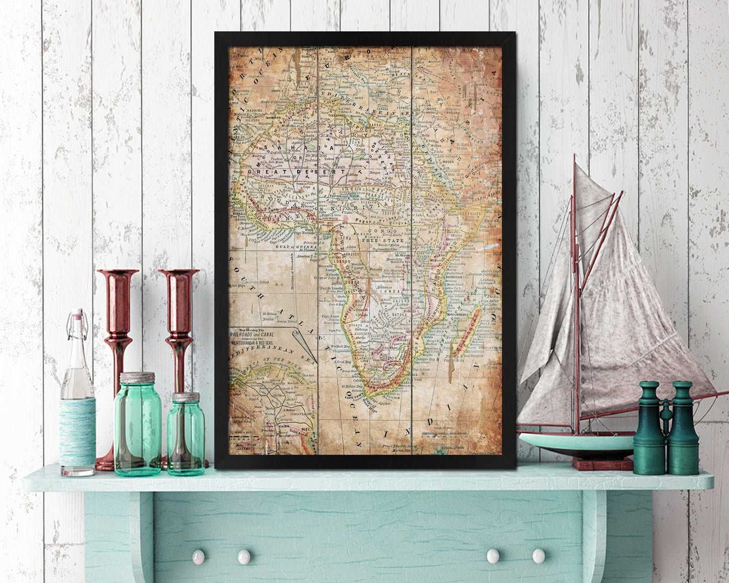 Africa Antique Map Wood Framed Print Art Wall Decor Gifts