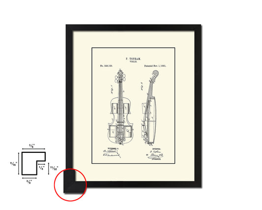 Violin Music Vintage Patent Artwork Black Frame Print Wall Art Decor Gifts