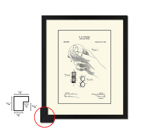 Baseball Curver Sports Vintage Patent Artwork Black Frame Print Gifts