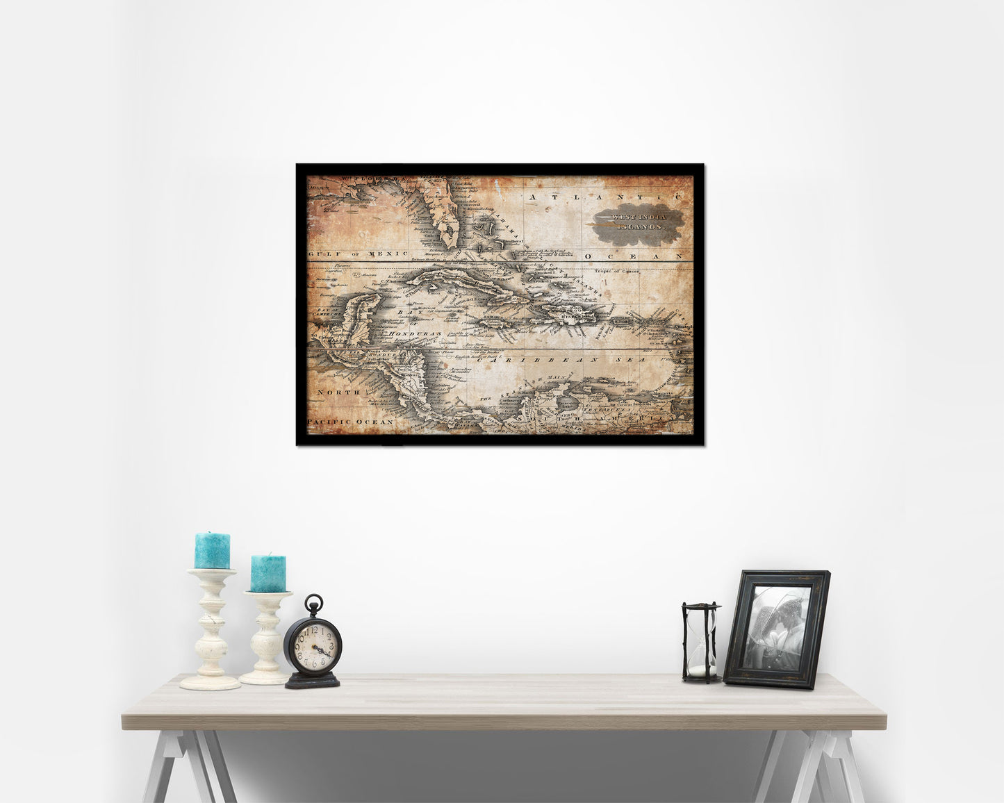 West Indies and Caribbean Sea 1799 Antique Map Framed Print Art Wall Decor Gifts