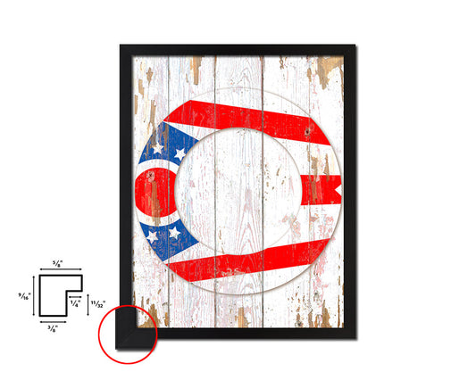 Ohio State Initial Flag Wood Framed Paper Print Decor Wall Art Gifts, Beach