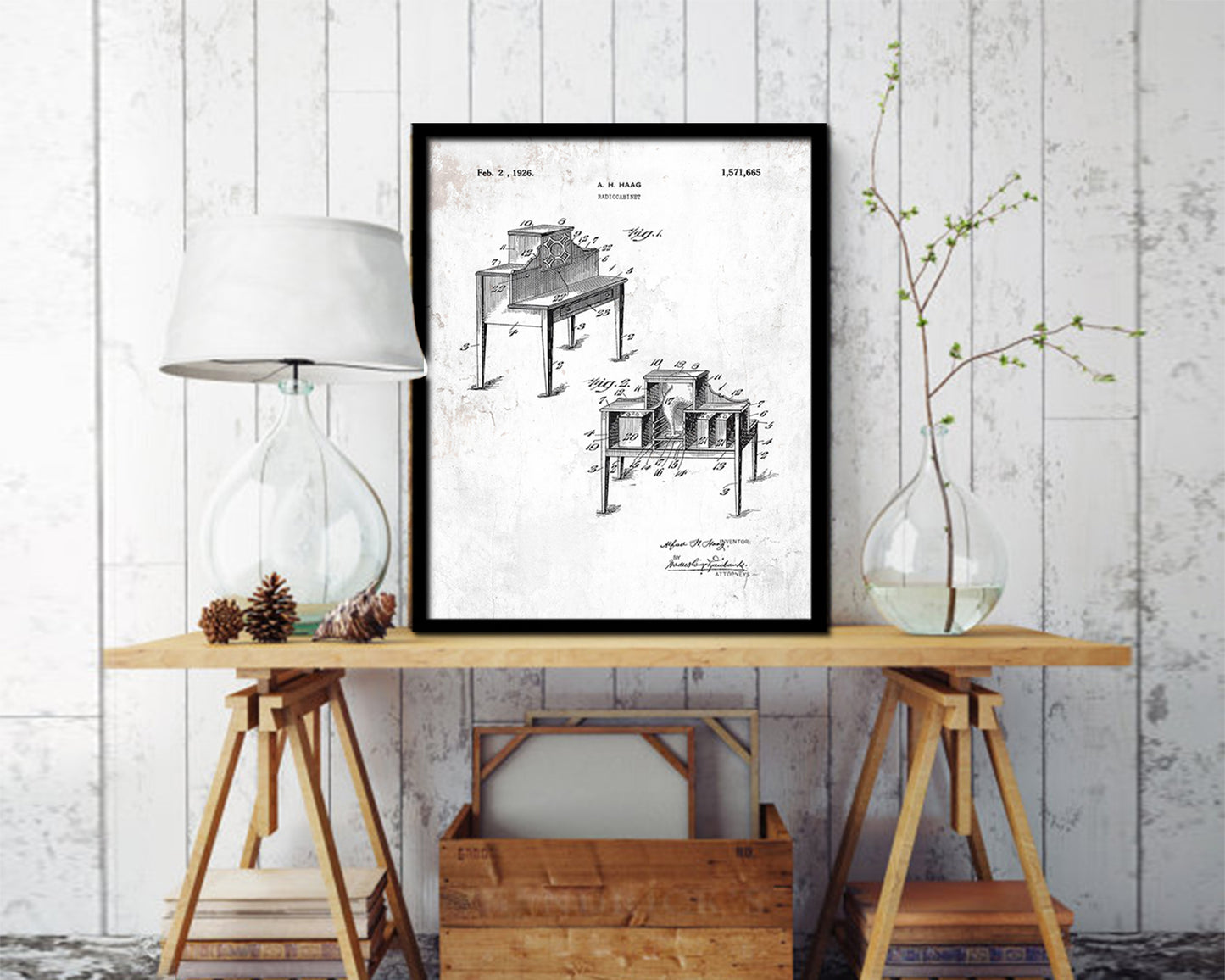 Cabinet Radio Vintage Patent Artwork Black Frame Print Wall Art Decor Gifts