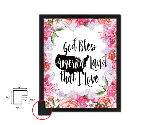 God bless America land that I love Quote Framed Print Home Decor Wall Art Gifts