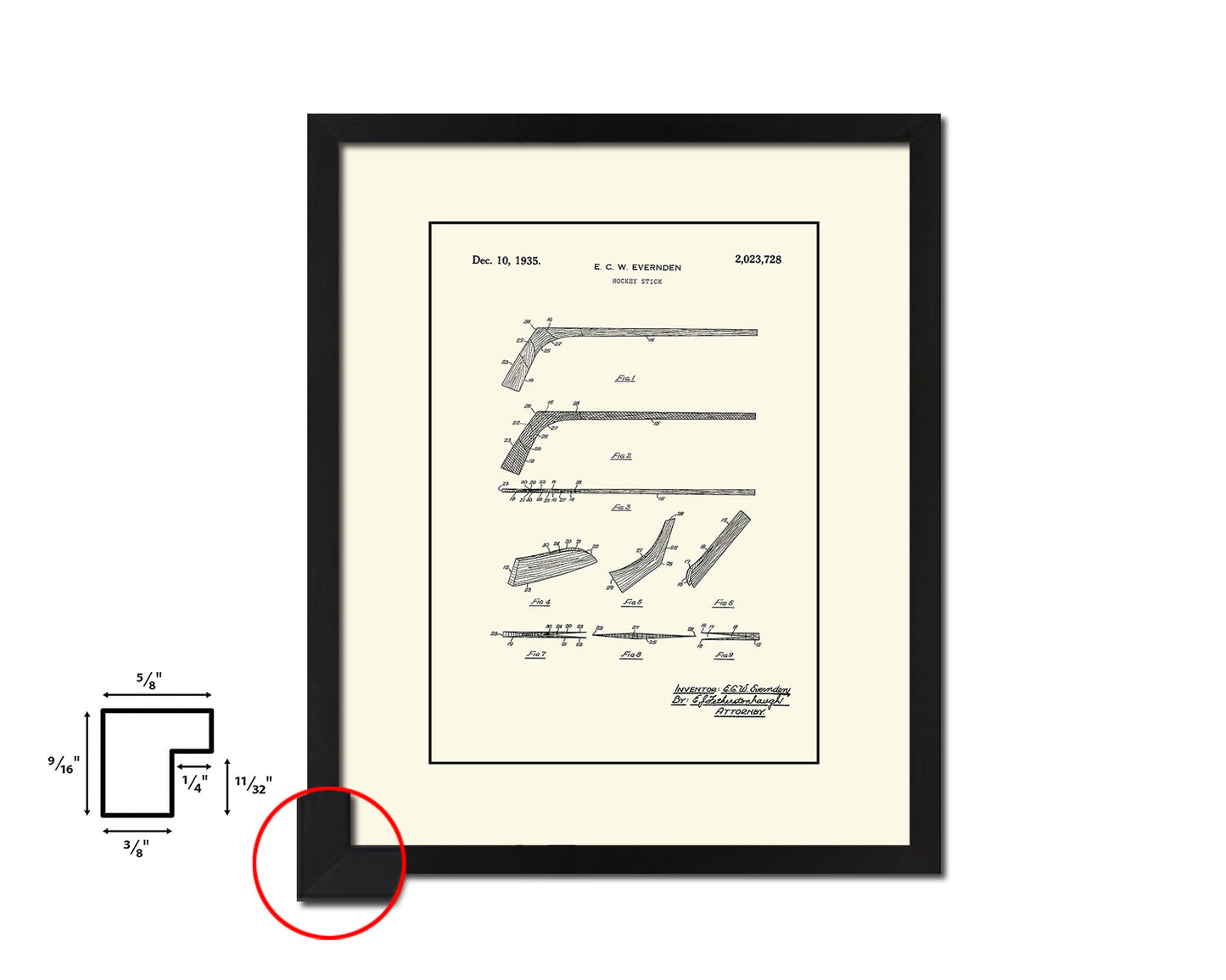 Hockey Stick Sports Vintage Patent Artwork Black Frame Print Gifts