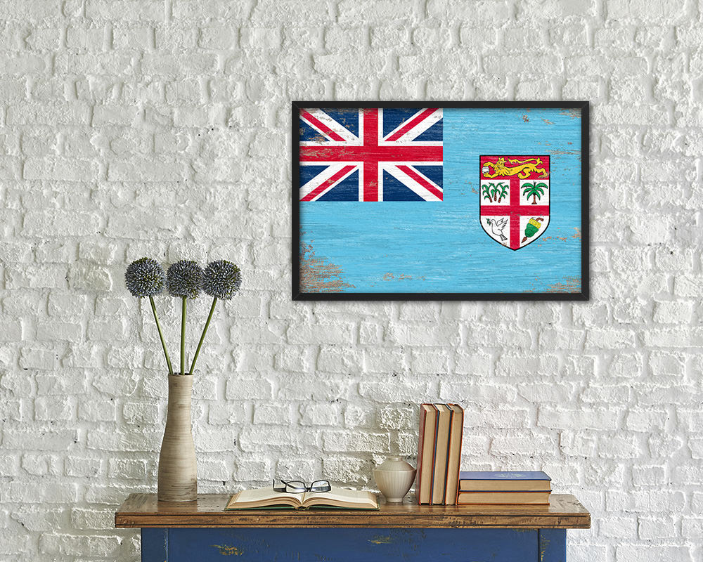 Fiji Shabby Chic Country Flag Wood Framed Print Wall Art Decor Gifts