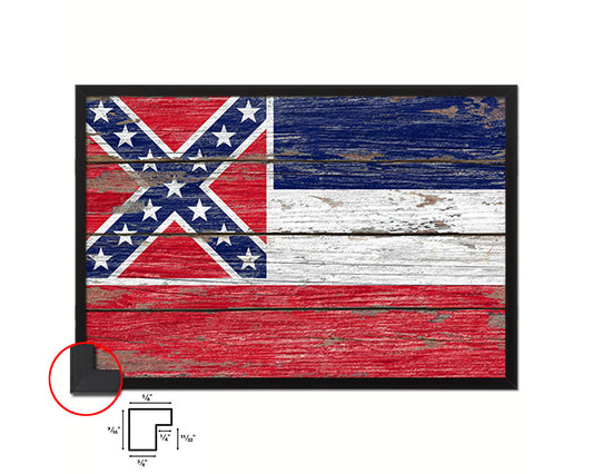 Mississippi State Rustic Flag Wood Framed Paper Prints Wall Art Decor Gifts