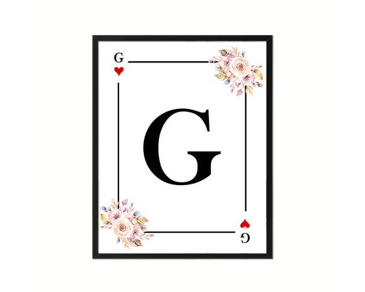 Letter G Personalized Boho Monogram Heart Playing Decks Framed Print Wall Art Decor Gifts